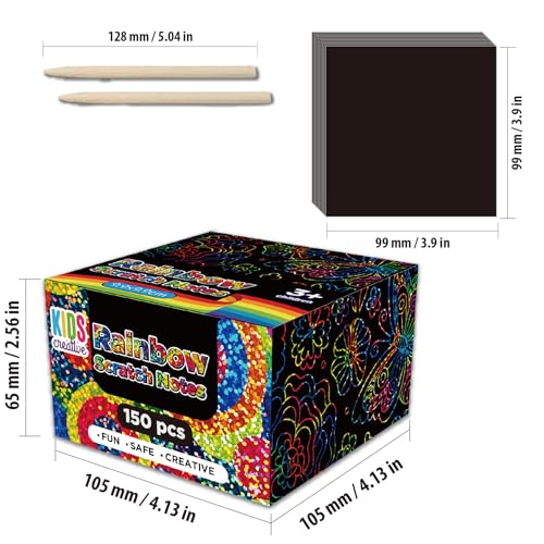 GizzJeveal 150 Pcs Scratch Art Paper Kit with Stencils and Styluses – Rainbow, Silver, Rose Gold – Magic Crafts for Kids 3-12, Party Favors, Easter Gifts