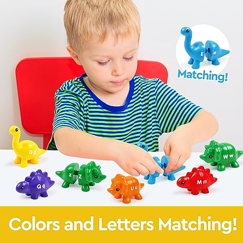 GKDOMS Alphabet Dinosaurs Letter Matching Toy – 13 Double-Sided Dinos for Uppercase & Lowercase Learning, Fine Motor Skills