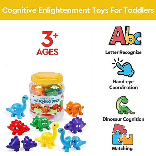 GKDOMS Alphabet Dinosaurs Letter Matching Toy – 13 Double-Sided Dinos for Uppercase & Lowercase Learning, Fine Motor Skills