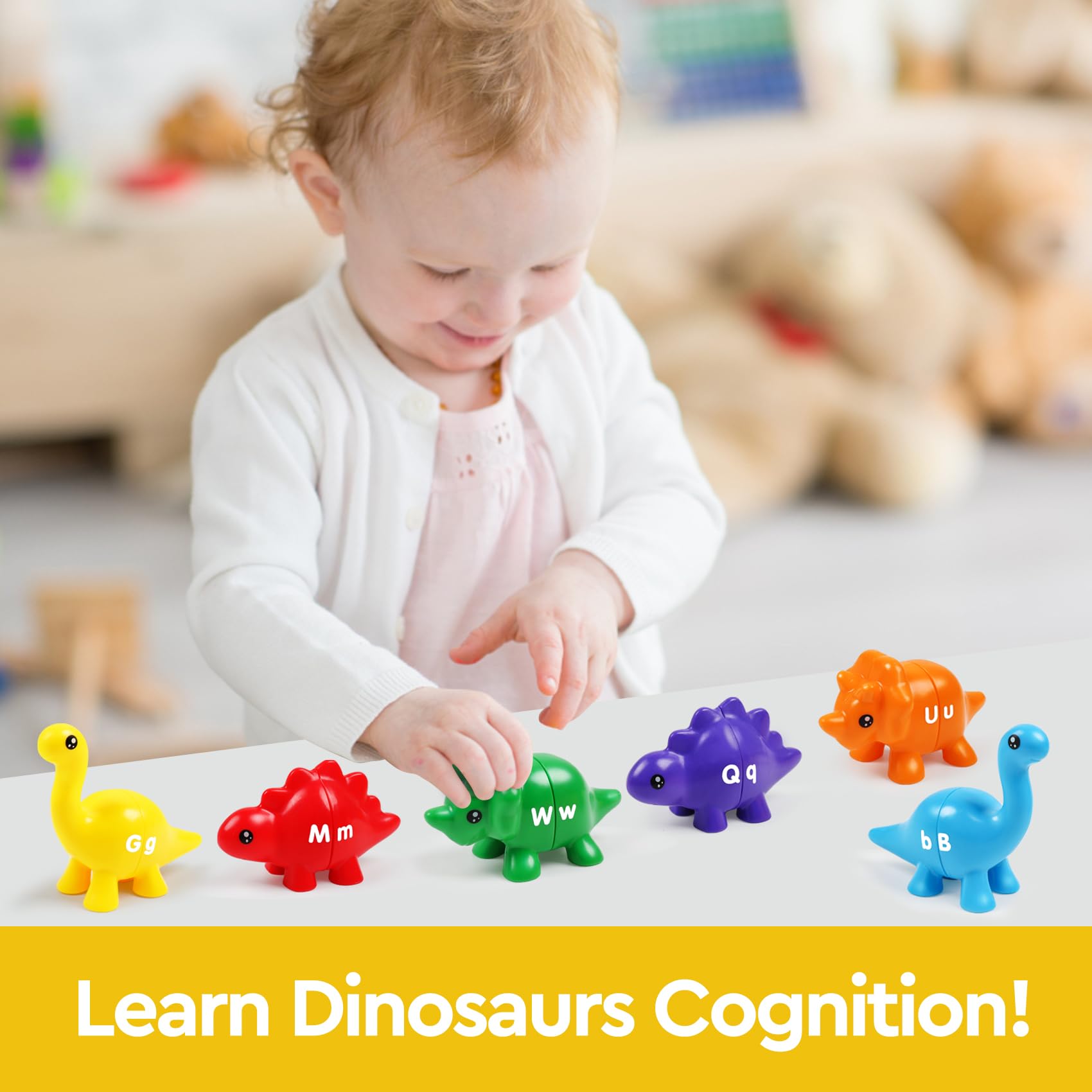 GKDOMS Alphabet Dinosaurs Letter Matching Toy – 13 Double-Sided Dinos for Uppercase & Lowercase Learning, Fine Motor Skills