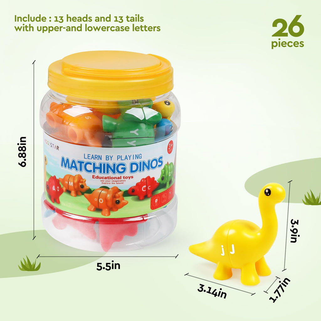 GKDOMS Alphabet Dinosaurs Letter Matching Toy – 13 Double-Sided Dinos for Uppercase & Lowercase Learning, Fine Motor Skills