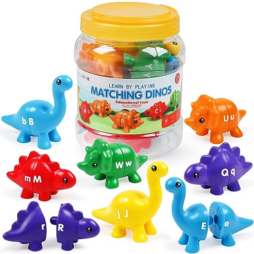 GKDOMS Alphabet Dinosaurs Letter Matching Toy – 13 Double-Sided Dinos for Uppercase & Lowercase Learning, Fine Motor Skills