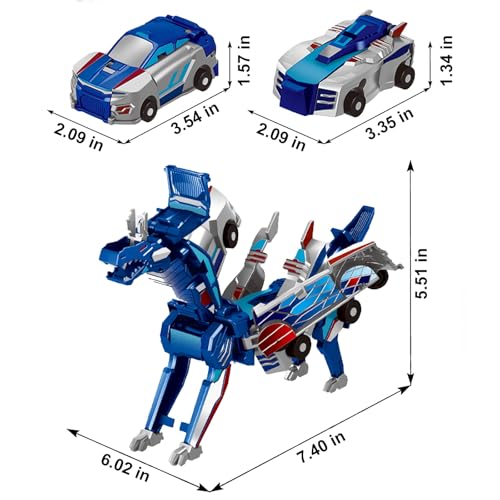Gkiozu 2-in-1 Magnetic Dinosaur Car Toy: Crash & Transform Vehicle to Dino, No Batteries, Ages 3-12 (Blue Dragon)