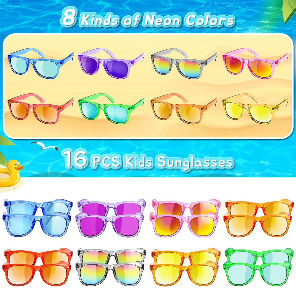 GKTZ Kids Sunglasses 16-Pack – Neon Party Favors with UV 400 Protection for Ages 3-8