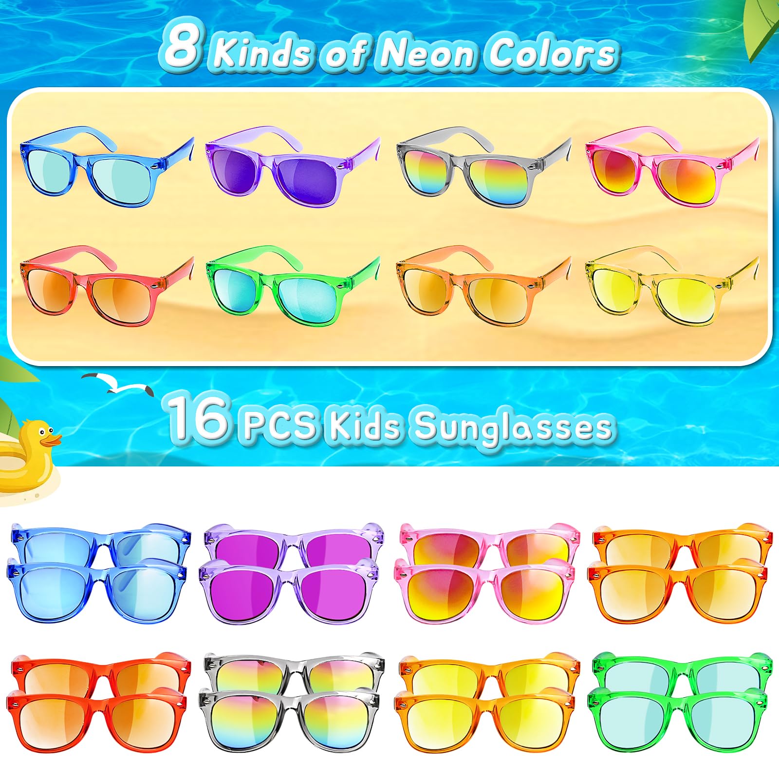 GKTZ Kids Sunglasses 16-Pack – Neon Party Favors with UV 400 Protection for Ages 3-8