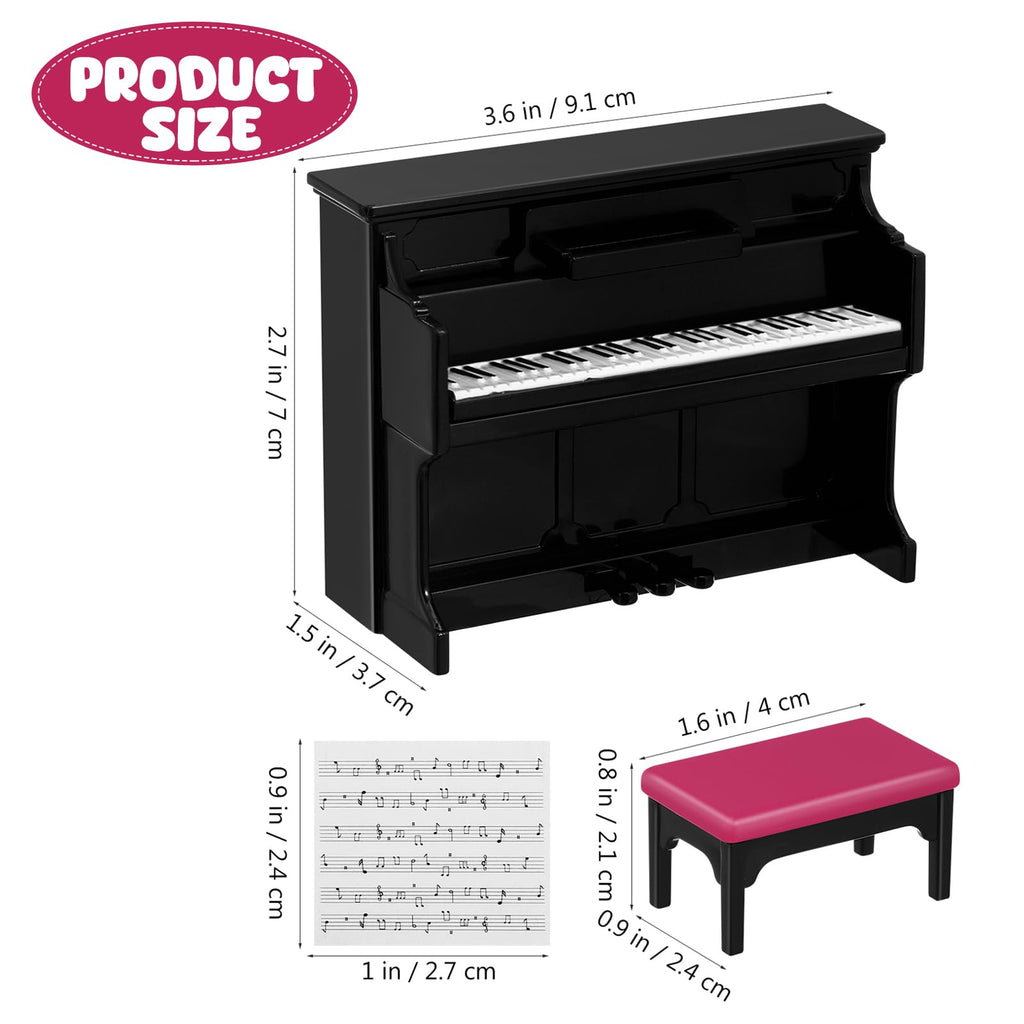 GLEAVI Mini Upright Piano Set with Stool and Music Score for Dollhouse Decor, 1:12 Scale