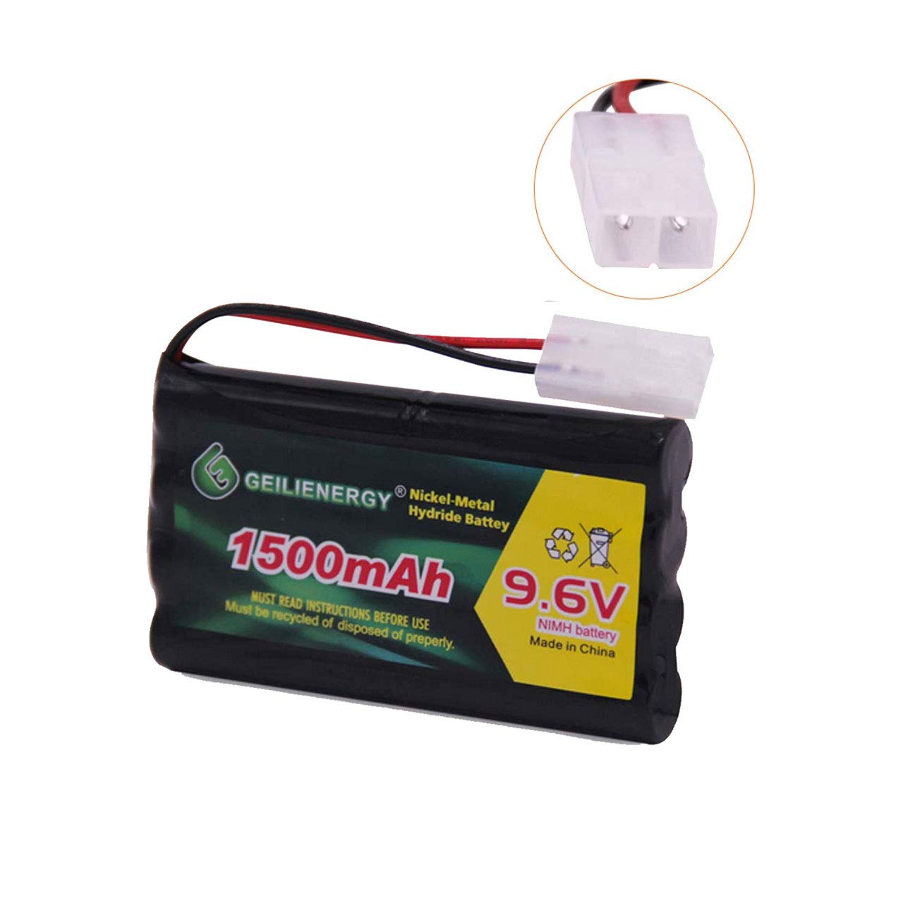 GLEPOWEER 9.6V NiMH 1500mAh Battery Pack with Standard Tamiya Connector for RC Cars and Diagnostic Scanners
