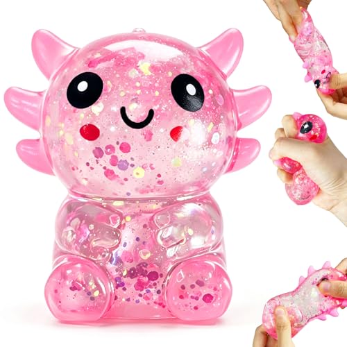 Glitter Axolotl Squishy – Slow Rising Pink Squeeze Toy for Stress Relief and Focus