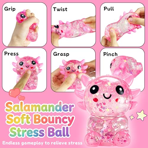 Glitter Axolotl Squishy – Slow Rising Pink Squeeze Toy for Stress Relief and Focus