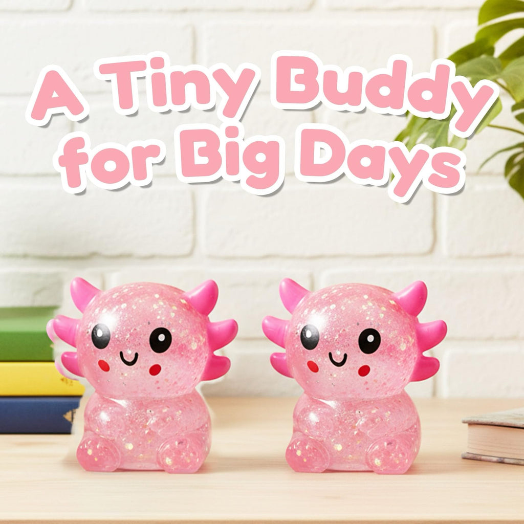 Glitter Axolotl Squishy Toy – Stretchy Stress Ball for Anxiety Relief, Pocket-Sized Fidget Toy for Kids Teens Adults (Pink)