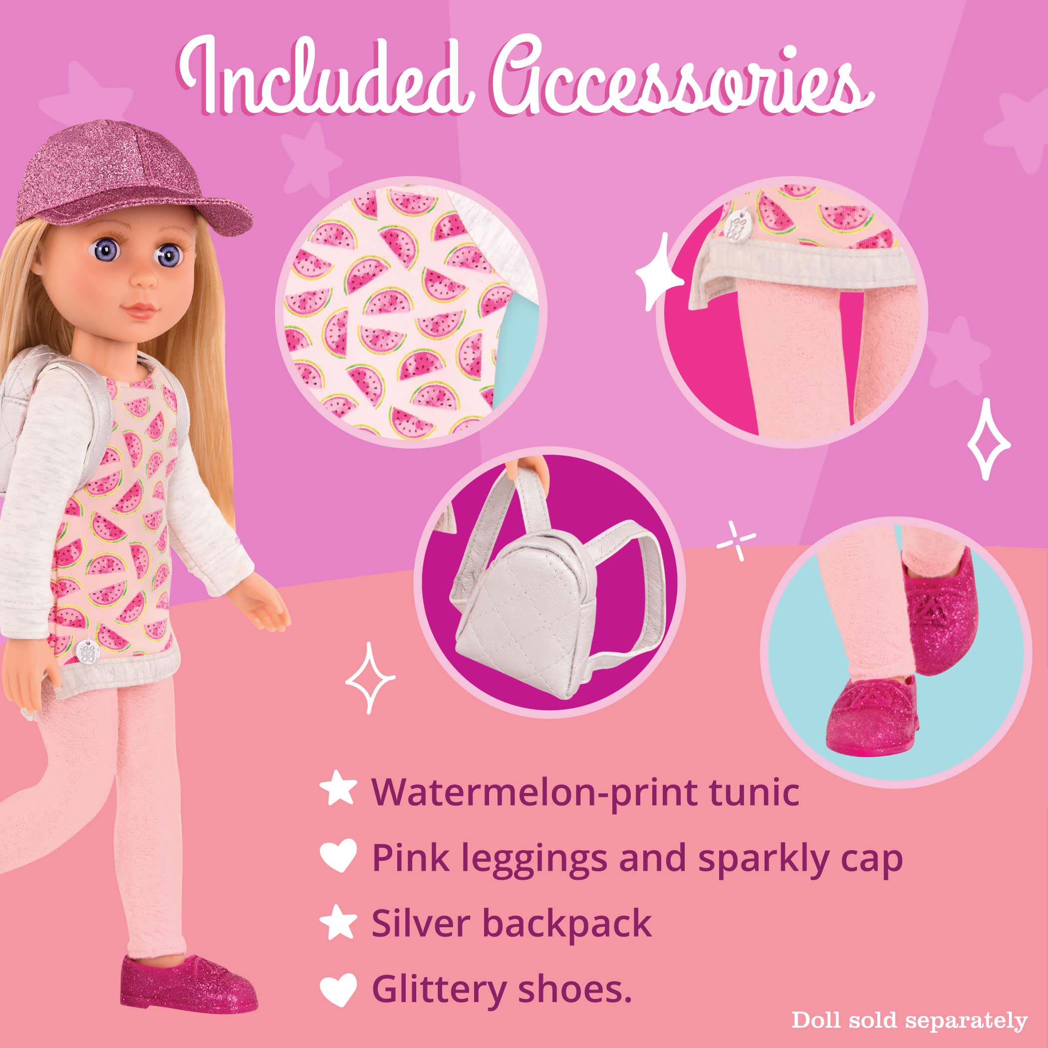 Glitter Girls Head to Toe Glimmer Tunic & Leggings Set for 14-Inch Dolls, Pink, Ages 3+