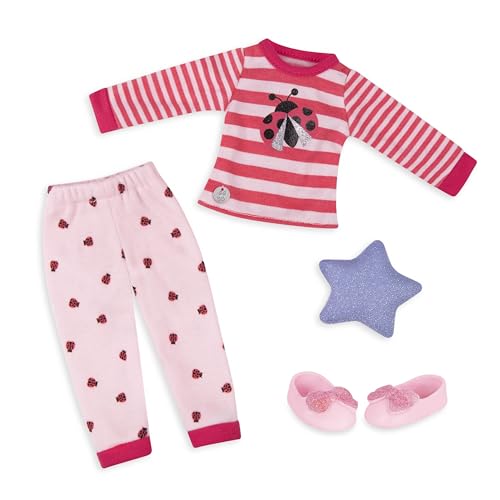 Glitter Girls Ladybug Shimmer Pajama Set for 14-Inch Dolls – Top, Bottoms, Pillow & Slippers