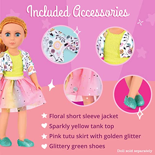 Glitter Girls Shimmer Glimmer Floral Fashion Outfit for 14-Inch Dolls – Urban Top, Flower Jacket & Tutu Skirt Set
