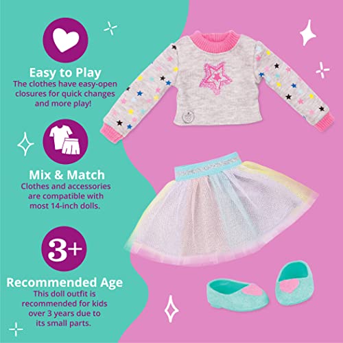 Glitter Girls Shine Bright Outfit – Doll Clothes for 14-Inch Dolls (Sweater, Tutu, Shoes)