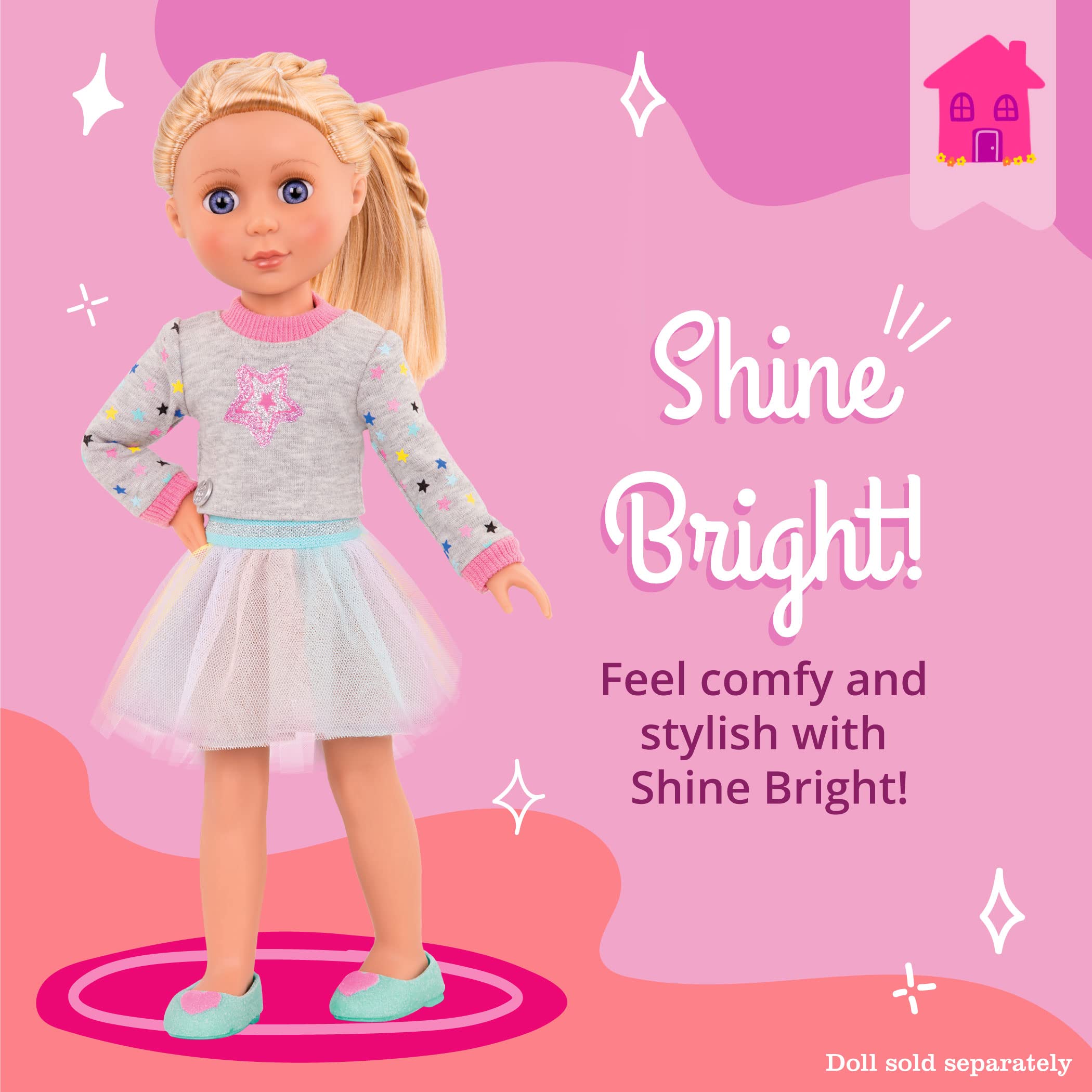 Glitter Girls Shine Bright Outfit – Doll Clothes for 14-Inch Dolls (Sweater, Tutu, Shoes)