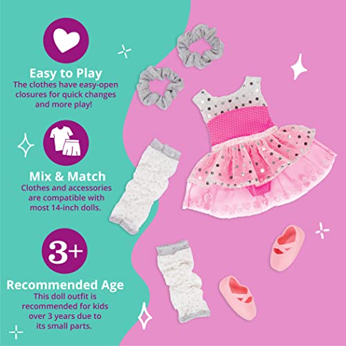 Glitter Girls Twirls of Joy Ballerina Outfit for 14-Inch Dolls - Hearts & Stars Ballet Dress Set