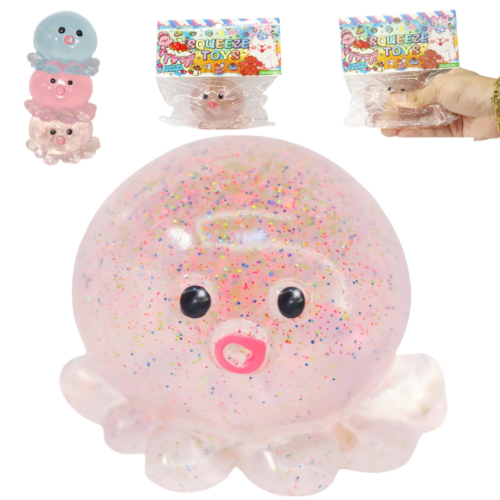 Glitter Pink Crystal Sequin Octopus Squishy – Slow-Rising Stress Toy by JINGGWW