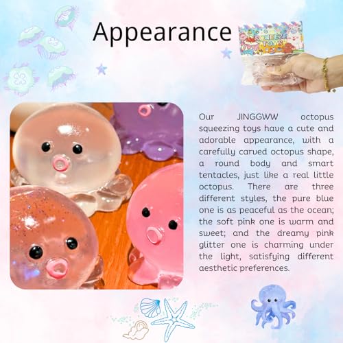Glitter Pink Crystal Sequin Octopus Squishy – Slow-Rising Stress Toy by JINGGWW