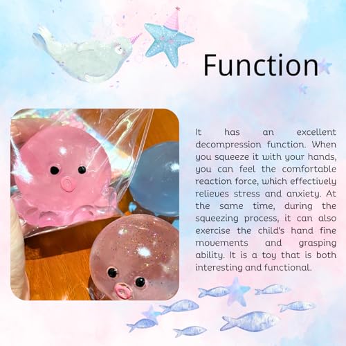 Glitter Pink Crystal Sequin Octopus Squishy – Slow-Rising Stress Toy by JINGGWW
