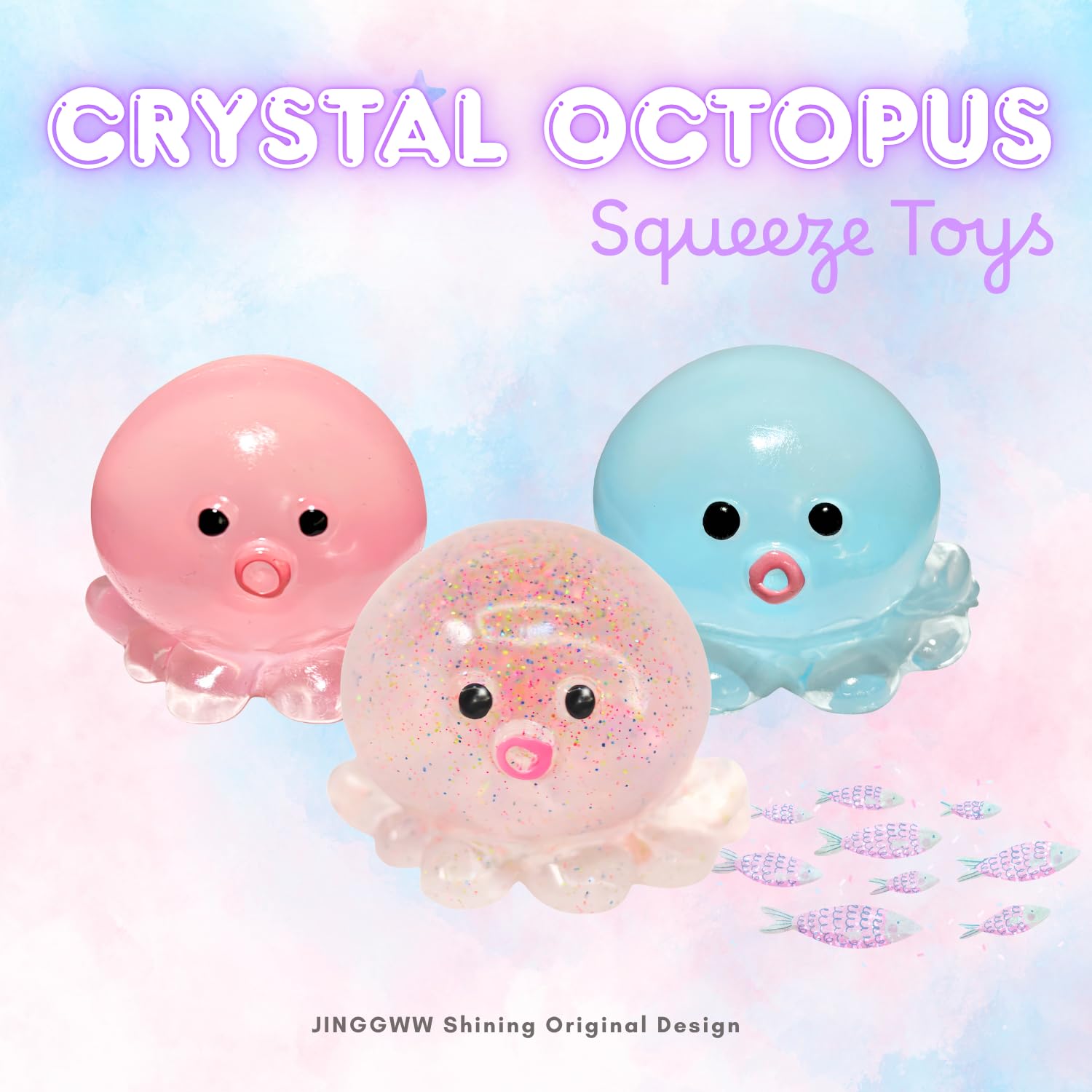 Glitter Pink Crystal Sequin Octopus Squishy – Slow-Rising Stress Toy by JINGGWW