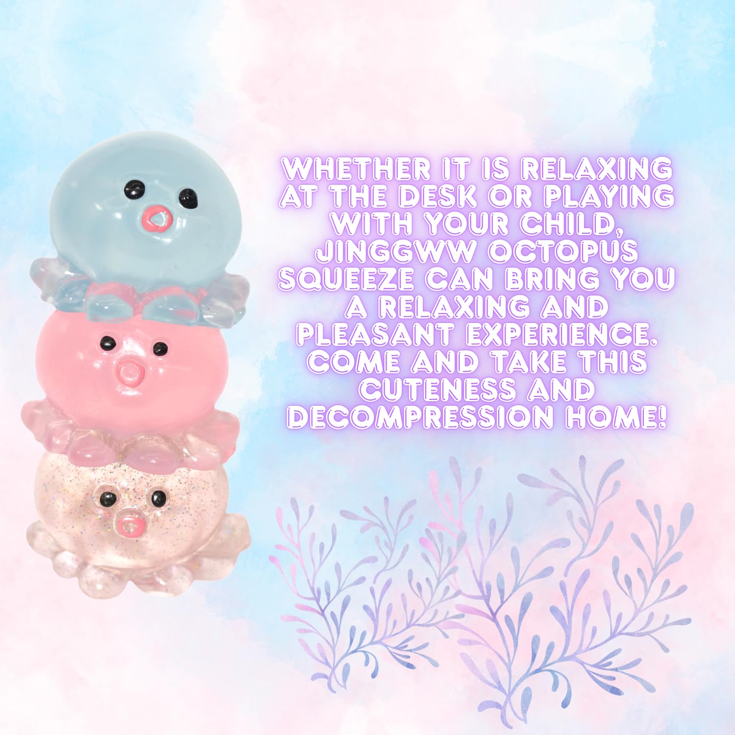 Glitter Pink Crystal Sequin Octopus Squishy – Slow-Rising Stress Toy by JINGGWW