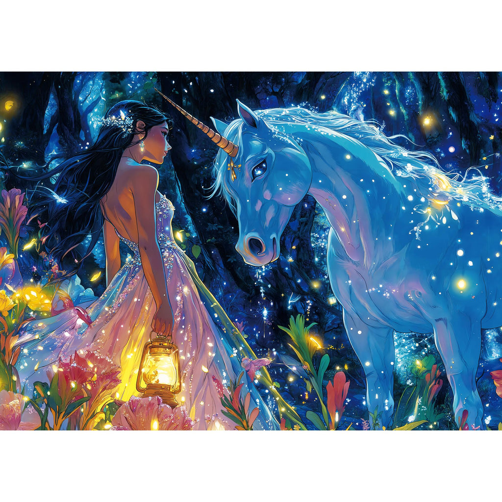 Glitter Unicorn Forest Girl 500 Piece Jigsaw Puzzle for Adults - with Poster & Letters on Back
