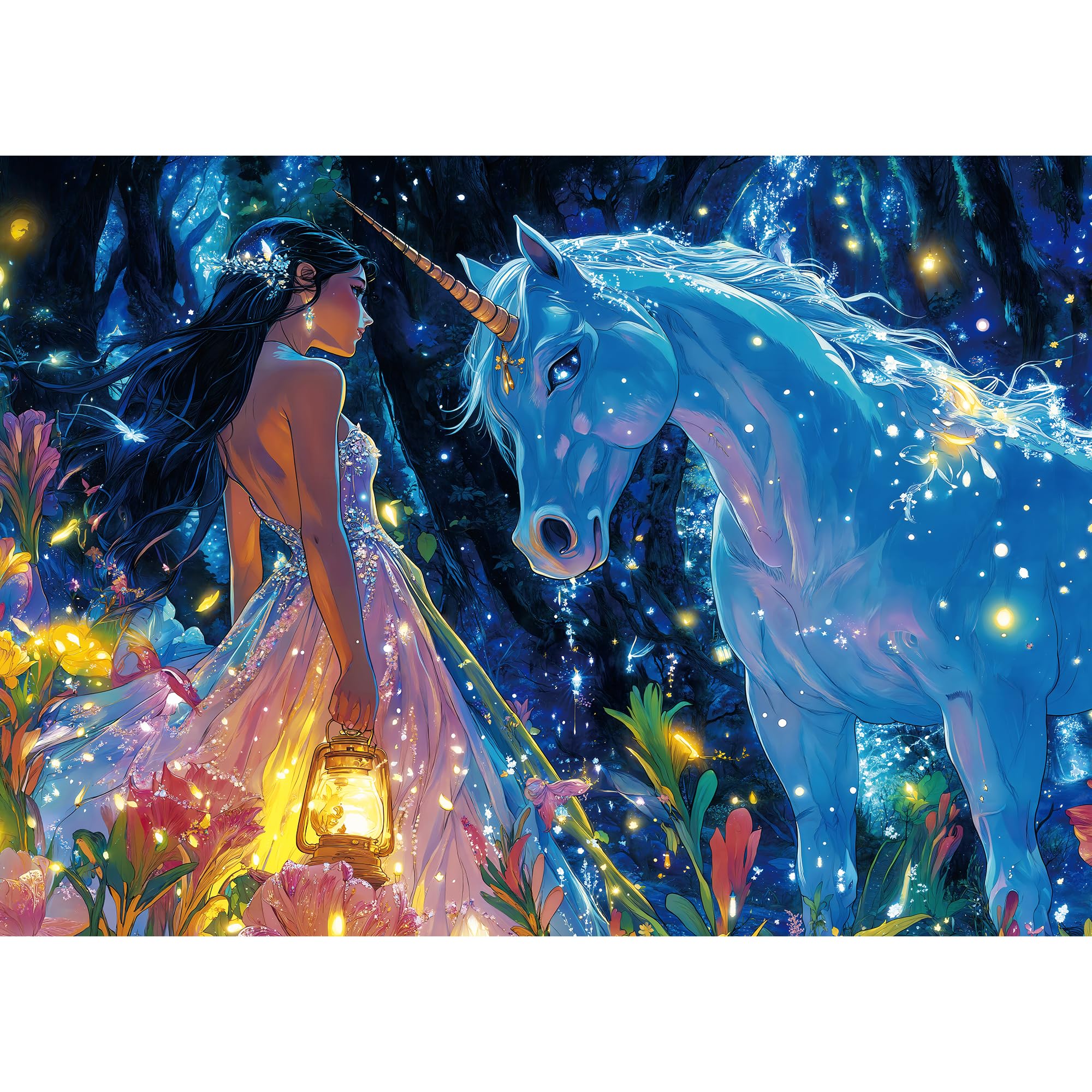 Glitter Unicorn Forest Girl 500 Piece Jigsaw Puzzle for Adults - with Poster & Letters on Back