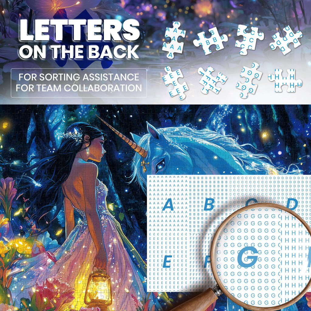 Glitter Unicorn Forest Girl 500 Piece Jigsaw Puzzle for Adults - with Poster & Letters on Back