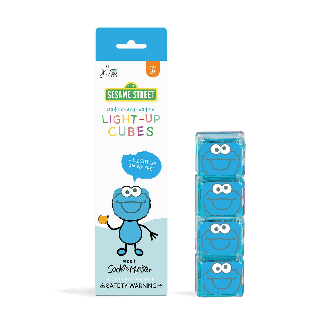 Glo Pals Cookie Monster Bath Toy – 6 Reusable Water-Activated Cubes That Glow Blue