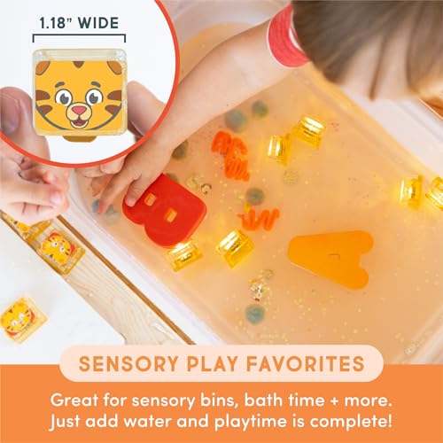 Glo Pals Daniel Tiger Water-Activated Light-Up Bath Toys - Pack of 4 Sensory Cubes for Bathtime Fun