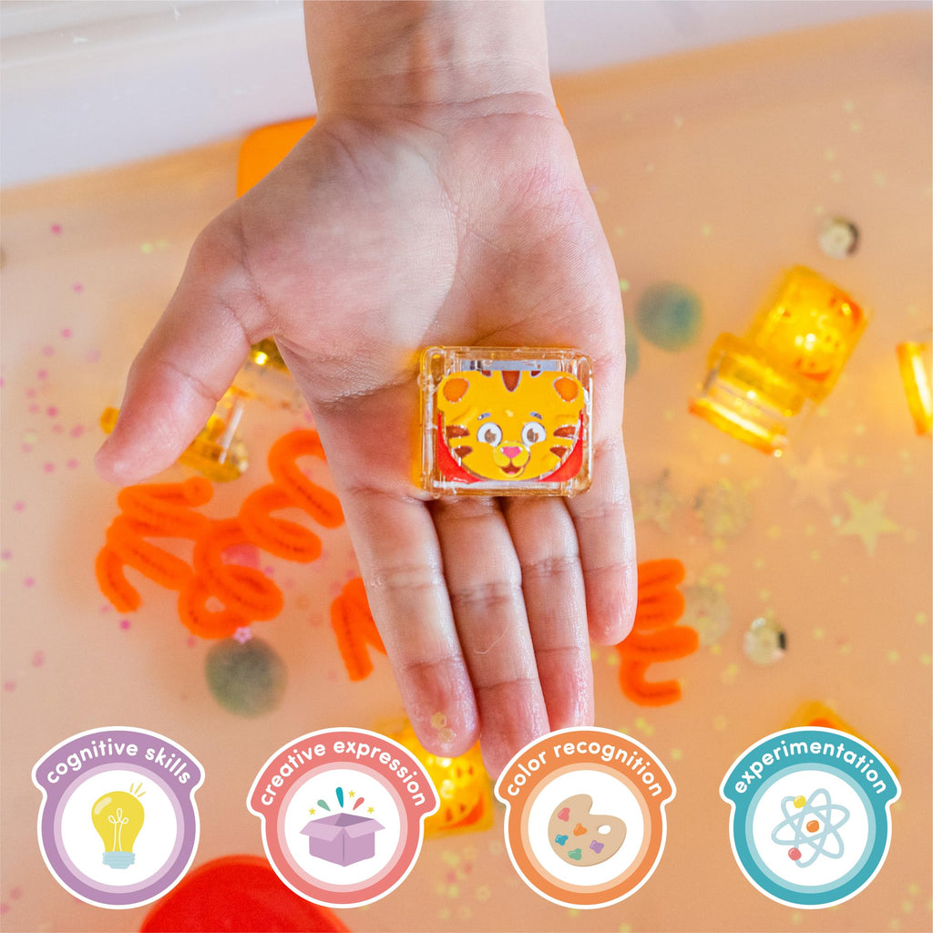 Glo Pals Daniel Tiger Water-Activated Light-Up Bath Toys - Pack of 4 Sensory Cubes for Bathtime Fun