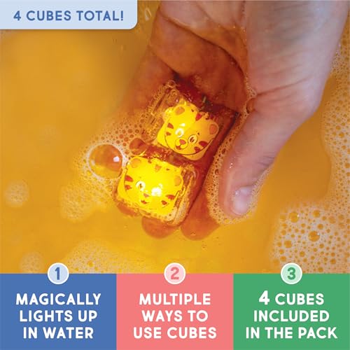 Glo Pals Daniel Tiger Water-Activated Light-Up Bath Toys - Pack of 4 Sensory Cubes for Bathtime Fun