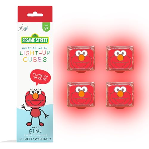 Glo Pals Sesame Street Elmo Water-Activated Light-Up Bath Toy Cubes – Pack of 6, Red Glow