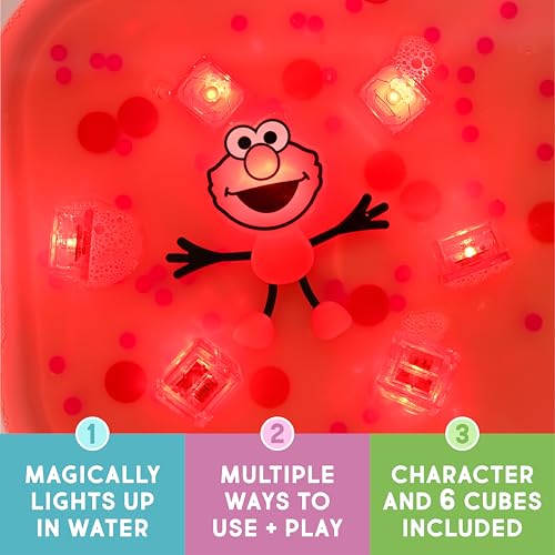 Glo Pals Sesame Street Elmo Water-Activated Light-Up Bath Toy Cubes – Pack of 6, Red Glow