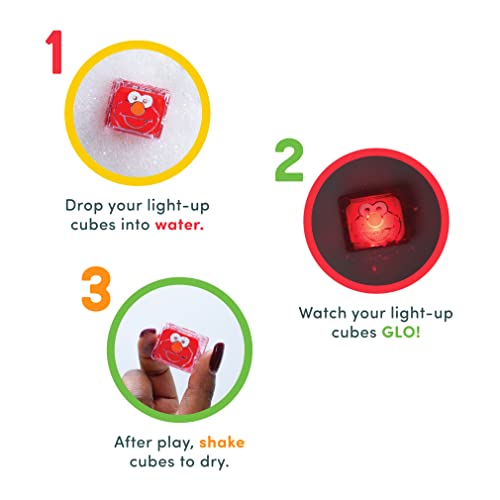 Glo Pals Sesame Street Elmo Water-Activated Light-Up Bath Toy Cubes – Pack of 6, Red Glow