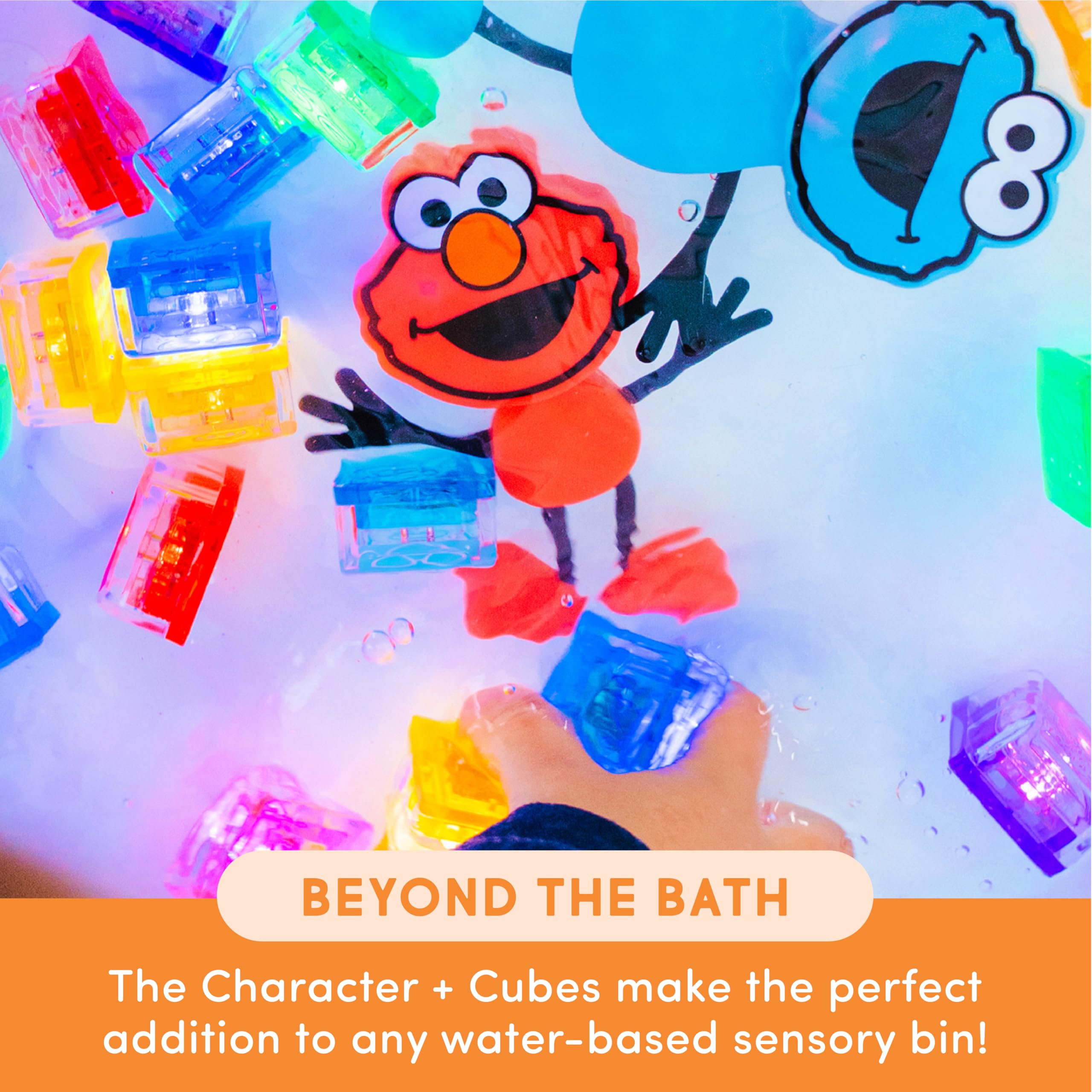 Glo Pals Sesame Street Elmo Water-Activated Light-Up Bath Toy Cubes – Pack of 6, Red Glow