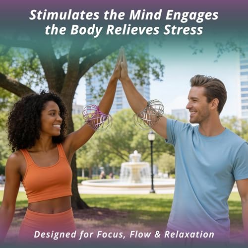 GloFX Silver Sensory Flow Ring – Kinetic Fidget Toy for Stress Relief, Collapsible Magic Bracelet Slinky for Teens and Adults