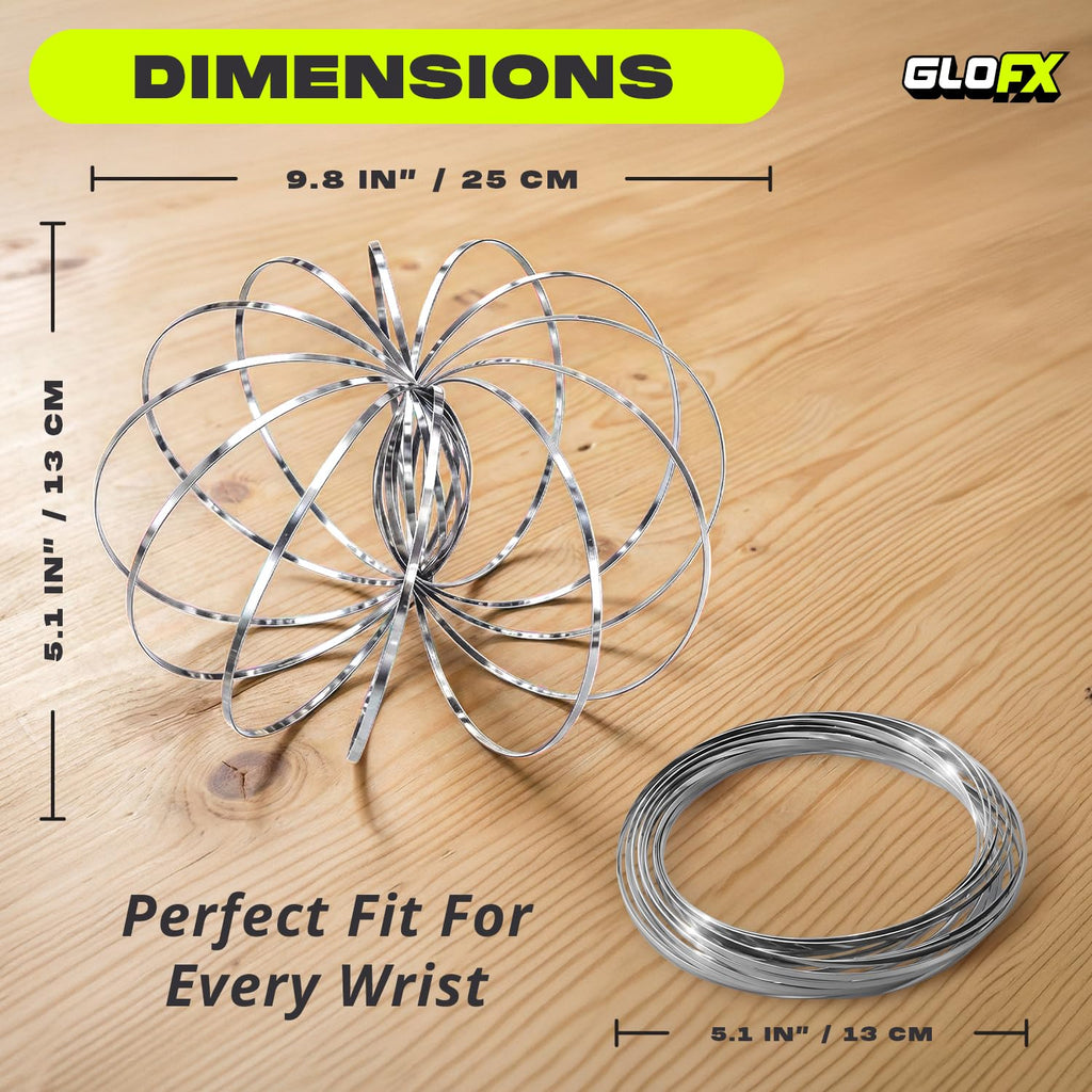 GloFX Silver Sensory Flow Ring – Kinetic Fidget Toy for Stress Relief, Collapsible Magic Bracelet Slinky for Teens and Adults