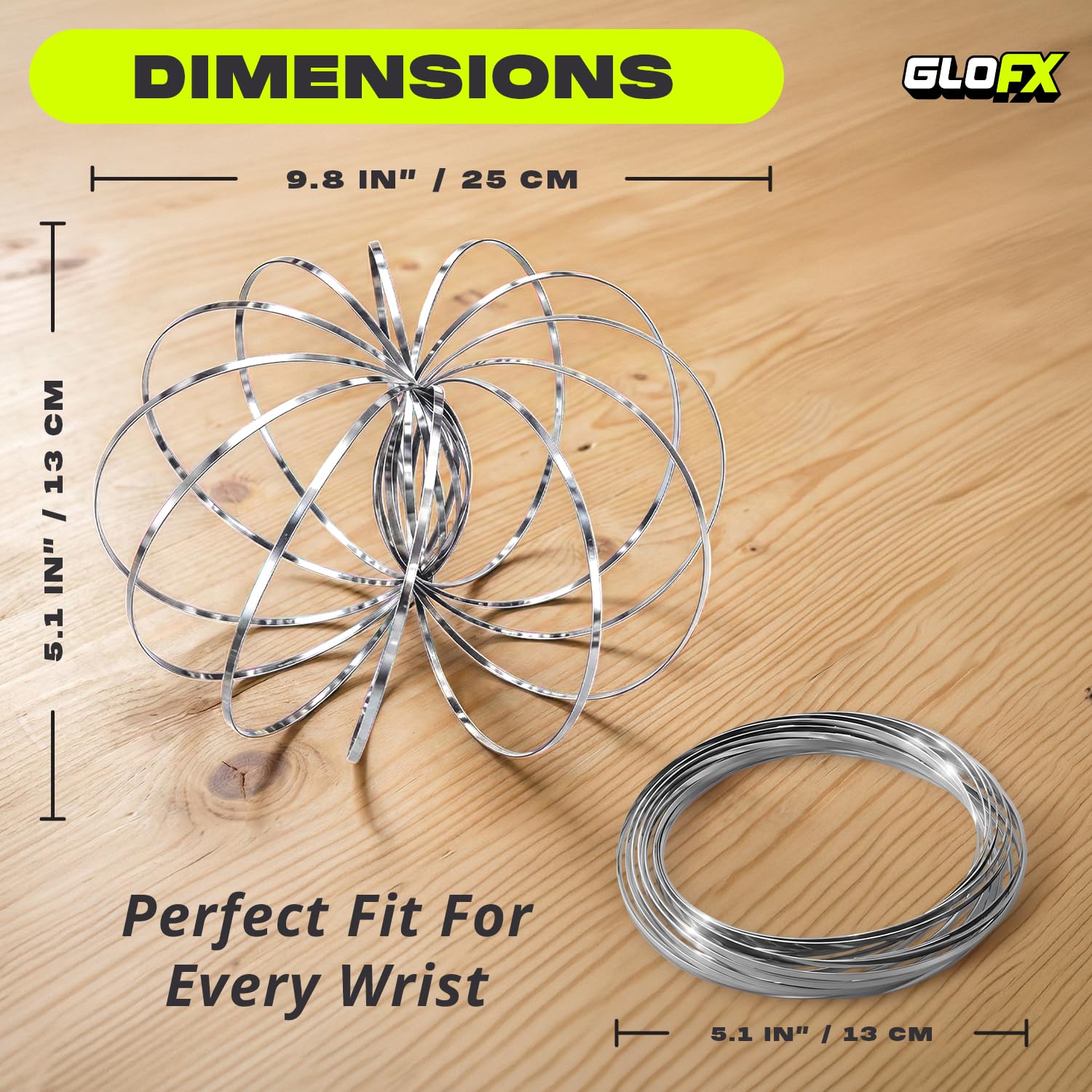 GloFX Silver Sensory Flow Ring – Kinetic Fidget Toy for Stress Relief, Collapsible Magic Bracelet Slinky for Teens and Adults