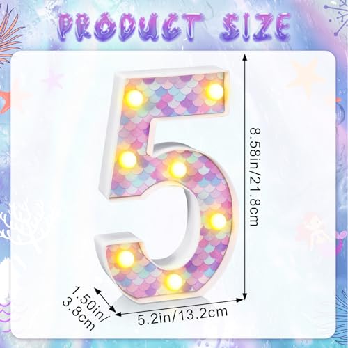 Glooglitter Mermaid LED Number 5 - Glowing Mermaid Scale Party Decoration