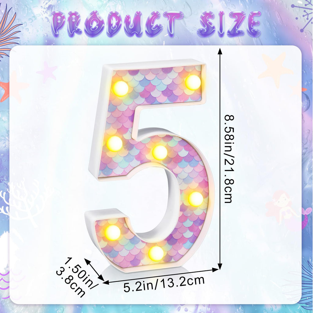 Glooglitter Mermaid LED Number 5 - Glowing Mermaid Scale Party Decoration