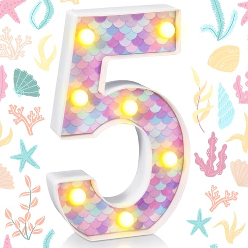 Glooglitter Mermaid LED Number 5 - Glowing Mermaid Scale Party Decoration