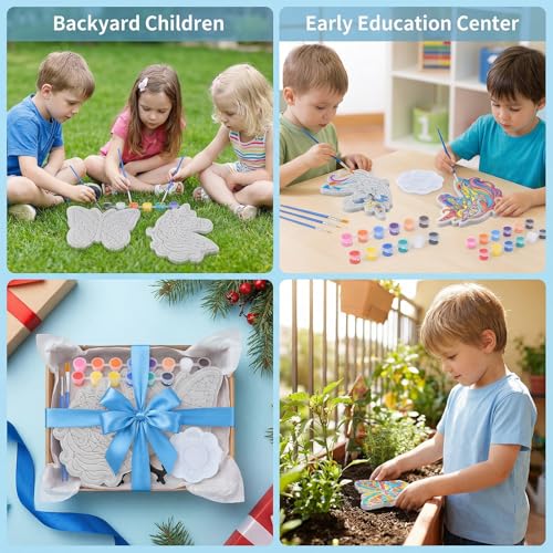 GloomGlo Butterfly & Unicorn Plaster Painting Kit with 12 Acrylic Paints, Brushes, and Easels