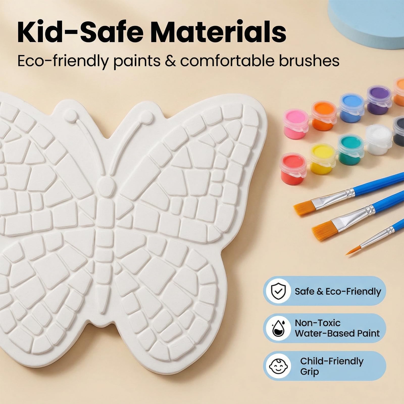 GloomGlo Butterfly & Unicorn Plaster Painting Kit with 12 Acrylic Paints, Brushes, and Easels