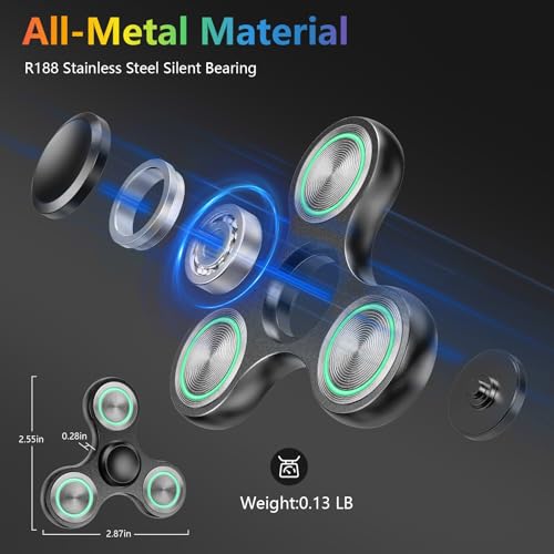 Glow-in-the-Dark Metal Fidget Spinner - Silent, Durable, 3-8 Min Spin Time - Stress Relief Desk Toy