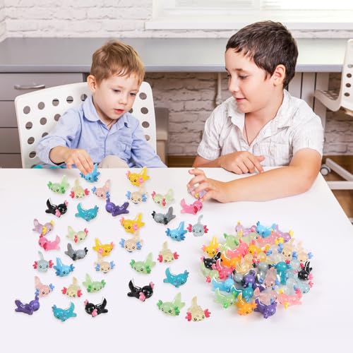 Glow-in-the-Dark Mini Resin Axolotl Figurines - 51 Pieces, 17 Styles for DIY Dollhouse Decor & Miniature Landscapes