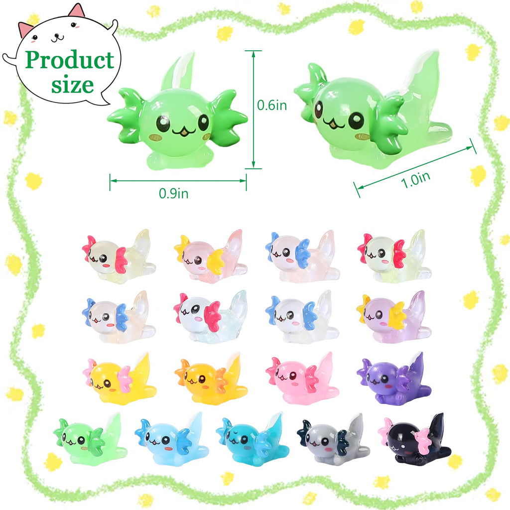 Glow-in-the-Dark Mini Resin Axolotl Figurines - 51 Pieces, 17 Styles for DIY Dollhouse Decor & Miniature Landscapes
