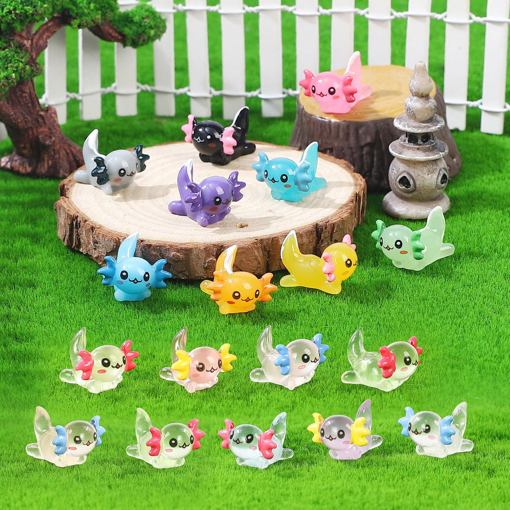 Glow-in-the-Dark Mini Resin Axolotl Figurines - 51 Pieces, 17 Styles for DIY Dollhouse Decor & Miniature Landscapes