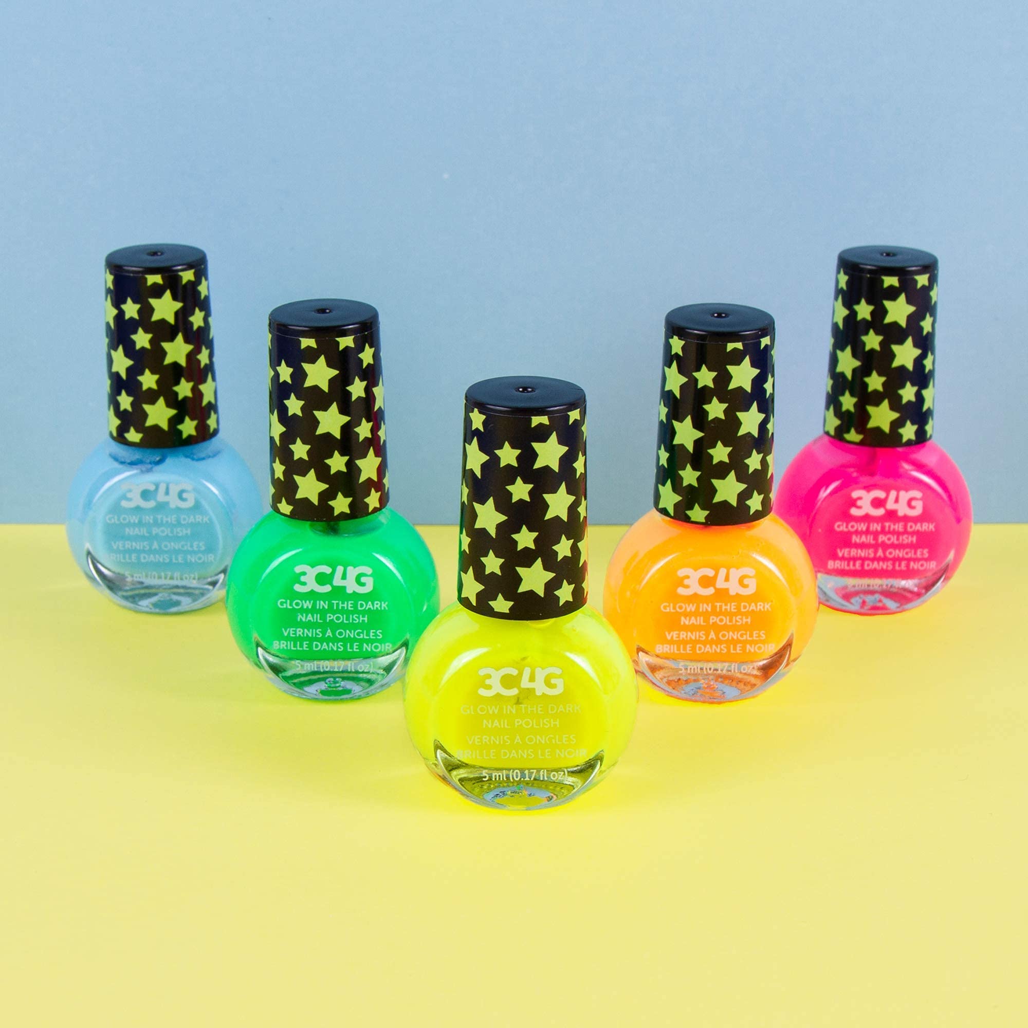 Glow in the Dark Nail Polish Set for Kids - 5 Neon Colors, Non-Toxic, Water-Based, Ages 8+ - 3C4G