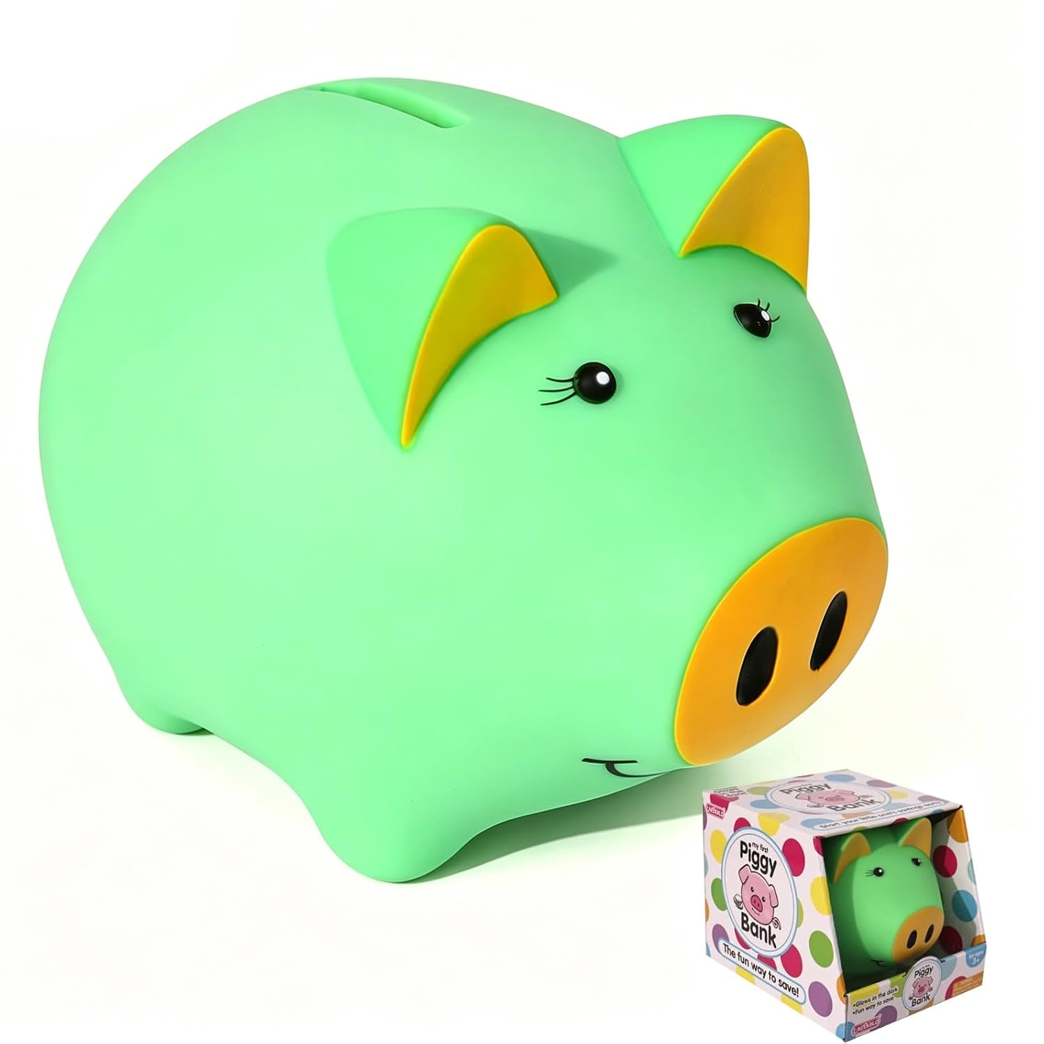 Glow in the Dark Piggy Bank for Kids - Unbreakable Plastic Coin Bank, 800 Coin Capacity, Safe for Toddlers Age 2+